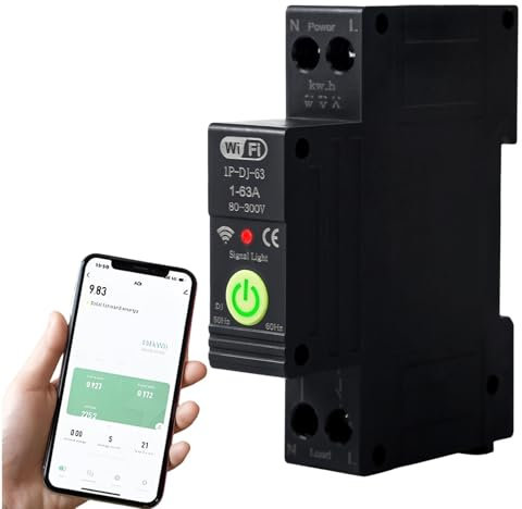 Jadeshay Smart Switch Disjoncteur Téléphone Disjoncteur Wifi Commutateur Intelligent 63A Disjoncteur Intelligent Minuterie de mesure Interrupteur à Distance Vocale, Compteur Energie rail DIN35(noire)