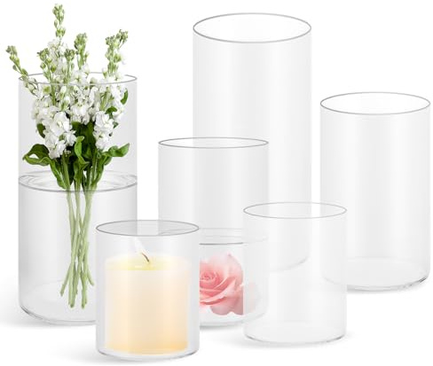 LDHHYH 6 stycken glascylindrar för ljus, cylindervas-set, ljusstake glascylinder, ljusglas, vascylinder, glasvaser för bordsdekoration, cylindervaser för ljus bröllopsdekoration bordsdekoration