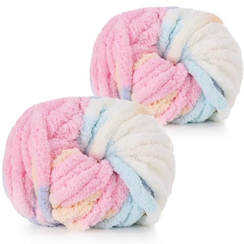 Coopay Dicke Wolle 2x240g für Armstricken, Häkeln, Stricken - Weiche XXL Wolle für Decken, Kissen, Haustier Nest - Marshmallow