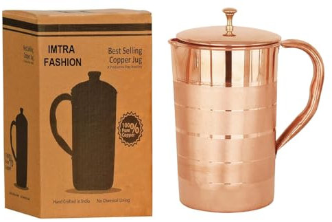 IMTRA FASHION Brocca In Rame Puro Con Coperchio Da 1500 ML/50,7 Fl Oz Realizzata A Mano In Argento Per Bere