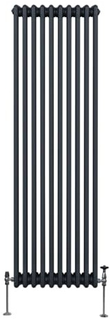 Traditioneller 3-Spalten-Heizkörper 1800 x 472mm | Vertikaler Wandheizkörper | Matt Anthrazit Grau Kohlenstoffstahl | Wohn- Badezimmer Küche [Inkl. Reinigungsbürste, Befestigungsset & Halterungen]