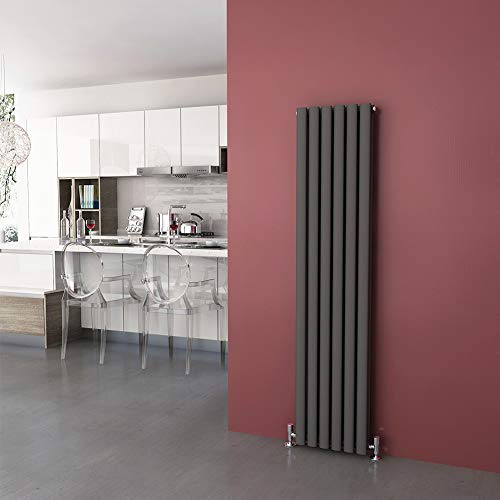 ELEGANT Anthracite Radiators Double 1600 x 360mm Oval Column Kitchen Panel Heater Designer Vertical Radiator