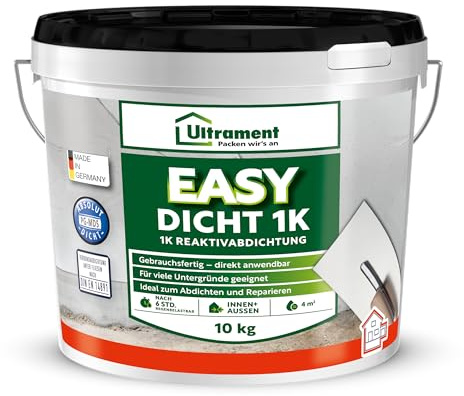 Ultrament Easy Dicht 1K 10 kg grau | 1-komponentige Reaktivabdichtung innen & außen | bitumenfrei, faserverstärkt, hochflexibel, UV- & frostbeständig