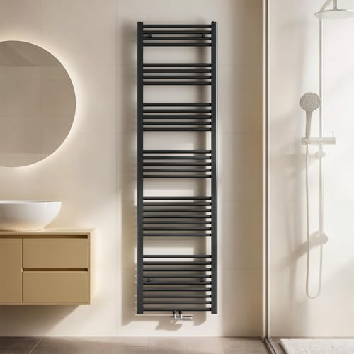EMKE Handtuchheizkörper Gerade 1800x500 mm - Badheizkörper mit Mittelanschluss, Effizienter Handtuchwärmer Handtuchtrockner Heizkörper für Bad, Anthrazit, 739W