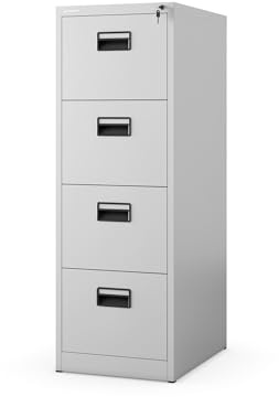 Jan Nowak Armadio da Ufficio Armadietto per Archivio Schedario Portadocumenti con 4 cassetti in lamiera d'acciaio verniciata a polvere 132 cm x 46 cm x 62 cm (Grigio)