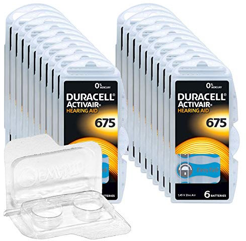 120x Für Duracell Activair 675 Hörgerätebatterien, 20x6er Blister PR44 Blau 24600 Hearing Aid + EWANTO Aufbewahrungsbox für 2 Batterien < Ø 12 mm x H 6 mm