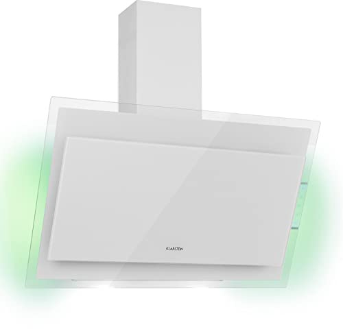 Klarstein Cappa Aspirante 90 cm, Cappa Cucina, Cappa Filtrante in Alluminio, Scarico 550m³/h, LED a 6 Colorazioni, Pannello Touch, Filtro a Carbone per Ricircolo, Classe Energetica A++, Bianco