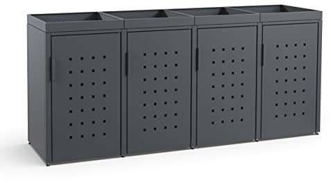 MEISTERBOX – 4er Mülltonnenbox Mülltonnenverkleidung mit Pflanzdach - 240L - Korpus, Dach & Pfosten Anthrazit