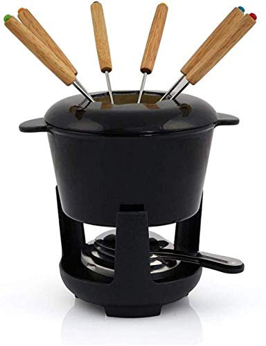 Ensemble À Fondue En Fonte, Ensemble À Fondue Viande/Fromage/Chocolat Pour 6 Personnes, Machine À Fondue Avec Brûleur Et 6 Fourchettes