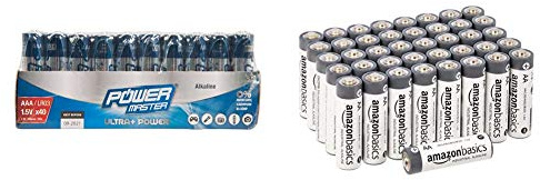 Powermaster 8867060 Lot de 40 Piles Alcalines LR03 Type AAA & Amazon Basics Lot de 40 Piles alcalines AA industrielles