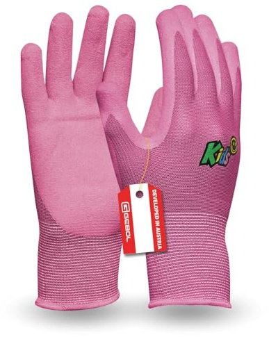 Gebol Kids Pink | Guantes de trabajo para niños de 5 a 8 años | Guantes de jardinería con revestimiento de nitrilo repelente al agua | Guantes transpirables para niños talla XXS (Gr 5) | Rosa | 1 par