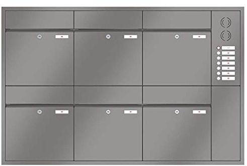RENZ/Plan / 6er Unterputz-Briefkastenanlage Einbau-Briefkasten mit Sprechfeld/RAL-Farbe 9007 Volumen 28 L/Dein-Briefkasten.de