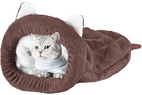 HechoVinen Katzen Schlafsack,Warm Plüsch-Katzenbett,Waschbar Katzenbett Kuschelhöhle für Katzen,Welpen,Kaninchen,kleine Haustiere, Kaffee