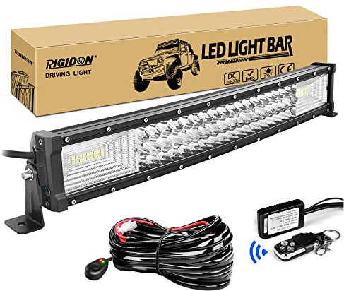 RIGIDON Barra Led Fuoristrada, curva 22 55 cm 270W Tripla Fila Barra Luce Led Con Strobo Cablaggio Kit, Per Auto Camion SUV ATV Barca 4x4 Veicoli Offroad, Impermeabile Faretti Fendinebbia, Bianco