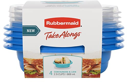 Rubbermaid TakeAlongs On the Go Food Storage and Meal Prep Containers, 2.9 Cup Square Containers, 4-Pack (2115739)