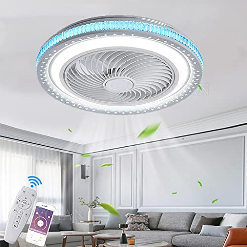 Ventilatore Da Soffitto Per Camera Da Letto Ventilatori Da Soffitto A LED Dimmerabile Con Lampada Con Telecomando Mute Crystal Creativo Stellato Design Ventilatore Per Studi Corridoio Cucina (Blue)