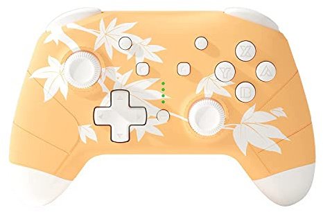 Mytrix Wireless Controller for Nintendo Switch/Switch 2/Lite/OLED, Cute Pro Controllers with Wake-Up, Headphone Jack, Auto-Fire Turbo, Motion, Vibration, Maple Leaf Orange