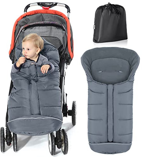 Orzbow Fußsack Kinderwagen Winter, Fußsack Buggy Fusssack Kinderwagen Baby Winter mit Wamres Polar Fleece, Reißverschluss, Reflektorstreifen, Universelle & Wasserdicht, Maschinenwaschbar, Grau