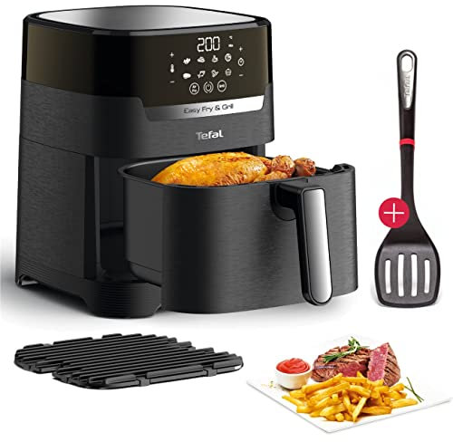 Tefal Fry & Grill Power 2in1 Heißluftfritteuse | 1400 Watt | 4,2 L | Air Fryer + Digitales Rezeptheft & Ingenio Pfannenwender | Druckguss-Alu Grillplatte | 8 Auto Programme | für bis zu 6 Personen