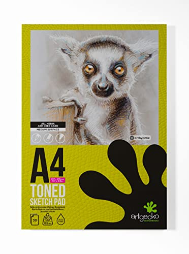 Artgecko Pro Toned Grey Skizzenblock, A4, Hochformat, 30 Blatt, 200 g/m²