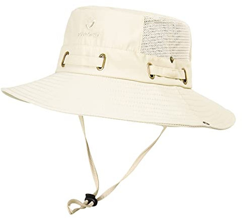 VanderHOME Sonnenhut Herren Damen Outdoor Mesh Atmungsaktiv UV Schutz Fischerhut mit Kinnband Sommer Sonnenschutz Faltbar Wanderhut Safari Hut Herren für Camping Wandern, Beige
