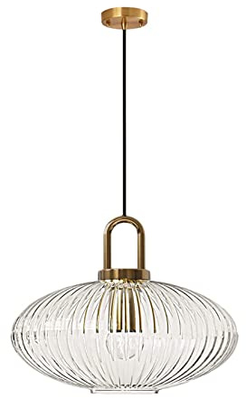 ZTTECH Lámpara colgante de vidrio transparente con pantalla de lámpara de vidrio acanalado y acabado en bronce, lámpara colgante de techo retro moderna (300 mm)