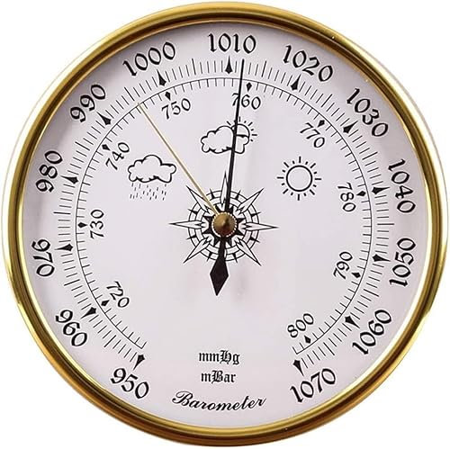 OUSIKA Barometer, traditionelle Wetterstation, traditionelles Barometer, traditionelle Wetterstation, 070 hPa, 128 mm Durchmesser, rundes Zifferblatt, Außen- und Innenluftdruckgerät, Haushaltsmeteorog