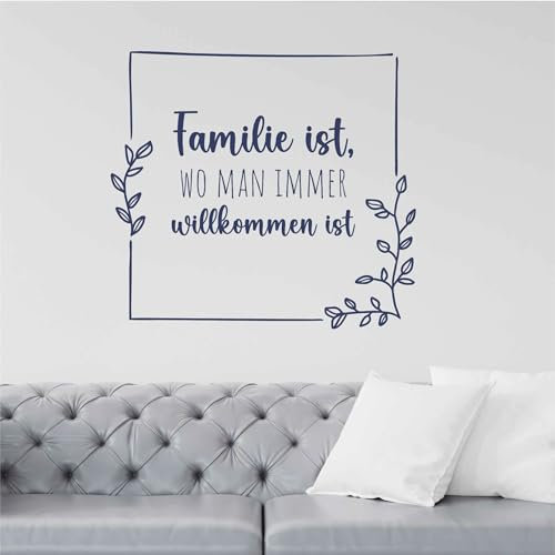 Indigos UG - Wandtattoo Wohnzimmer - Wandaufkleber Familie ist wo man immer willkommen ist - Dunkelblau 60x55cm - Aufkleber Kinderzimmer Schlafzimmer Küche Badezimmer Büro Dekoration