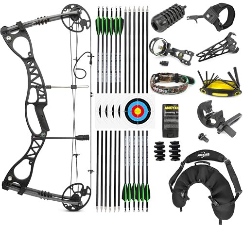 limaity Bogenschießen Compoundbogen Compoundbogen und Pfeil-Set 0-70lbs Gewicht Ziehen 18-30 Zeichnungslänge Einstellbar 320 fps Jagd Shooting Compoundboge für Erwachsene Jugend Anfänger (Schwarz)