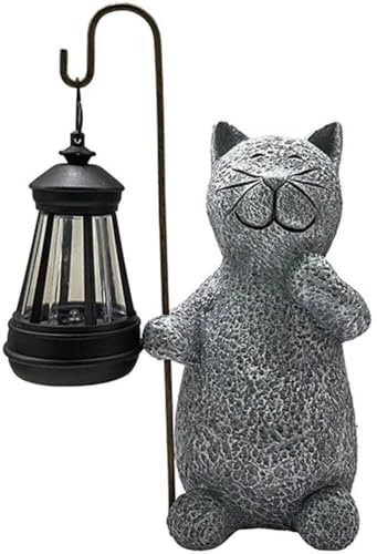 Statue De Chat avec Lanterne Solaire - Lampe Debout pour Jardin Extérieur, Ornements et Figurines d'Animaux Décoratifs