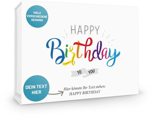 VerpackungsWelt Personalisierte Geschenk-Box Geburtstag | 31x22x10 cm | Geschenk-Karton mit Deckel & Magnet-Verschluss | 'Happy Birthday'-Motiv Nr. 22 | Geschenk-Verpackung personalisiert in Weiß