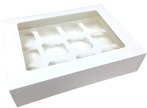 GLOTOMANIA SL - Caja Rectangular para Pastelería - 12 Unidades - 33 x 25 cm - Ideal para Magdalenas, Muffins, Pasteles y Cupcakes - Calidad Profesional - Fácil de Transportar (25 UNIDADES)