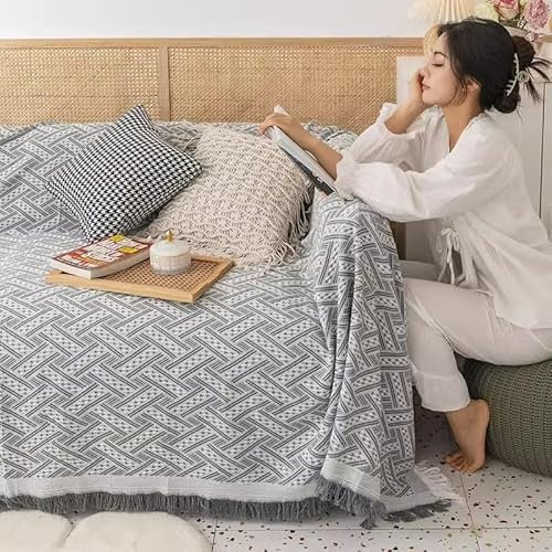TAMUNI 90-340CM Wabenweiche Picknickdecke Boho Outdoor Teppich Strandmatte Baumwolle für Sofadecke Picknickdecke Outdoor Campingdecke mit Quaste