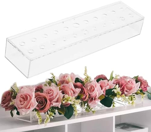 Vaso da fiori in acrilico, trasparente, rettangolare, moderno, per matrimoni, centrotavola decorativo per la casa con 18 fori, vaso lungo fai da te, decorazione per tavolo da pranzo per casa, feste,