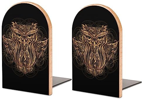 Buchstütze mit goldener Eule, hochwertiges Holz + Metall, L-Form, dekorative Buchstütze, Buchstütze für Bücherregal, Schreibtisch, Klassenzimmer, Küche, Zuhause