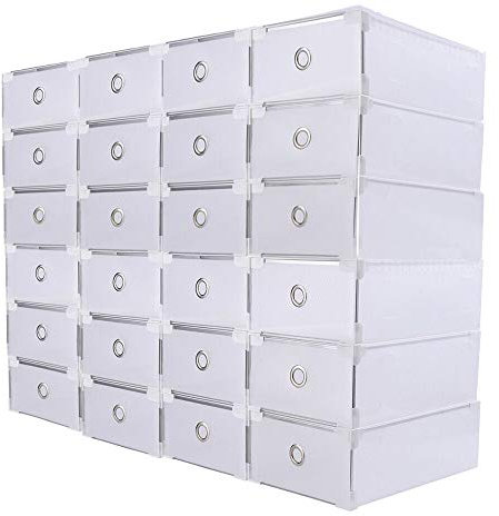 PansyWind 20er Set Schuhboxen Stapelbarer Schuh-Organizer transparente Schuhkartons aus Kunststoff (31 * 20 * 11cm)