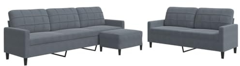 vidaXL 3-TLG. Sofagarnitur mit Kissen Dunkelgrau Samt