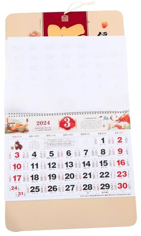 BCOATH Chinesischer Wandkalender Mit Festlichem Design Kreativer Hängender Monatskalender Für Jahr Drachen Für Familie Und Neujahrs Chinesischen Kultur