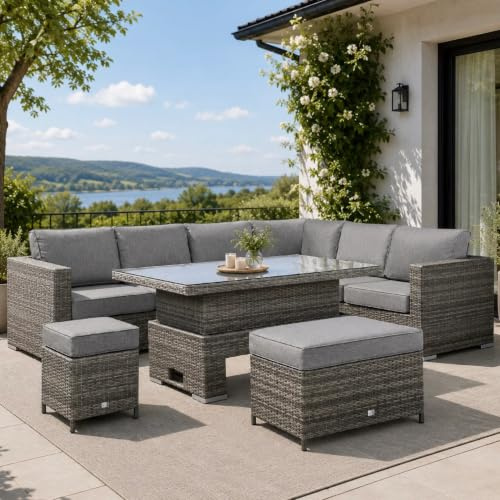 Rattan park Cambridge Range Rattan Garden Furniture 9 seater Modular Corner Sofa Set (Stone Browne Grey)