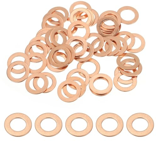 PATIKIL Joint Cuivre M10, 50 Pièces 10mm ID 16mm OD 1mm D'Épaisseur Rondelle Plate Métrique pour Vis Boulon Bouchons de Vidange D'Huile