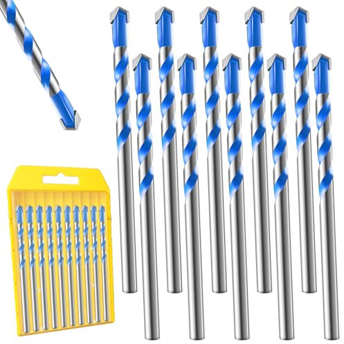 CYLBAQ 5mm Masonry Drill Bits Set, 10pcs Concrete Drill Bit Set for Concrete/Glass/Brick/Plastic/Cement/Tile, YG6X Carbide Alloy Industrial Strength Tile Drill Bit Sets
