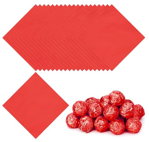 PATIKIL 100 Stück Folie Papier Wrapper, 10x10 cm Aluminiumfolie Bonbonpapier, Glänzend Schokolade Verpackungen für Bonbonpapier Ostern, Süßigkeiten und Pralinen Bonbonsdekoration, Rot