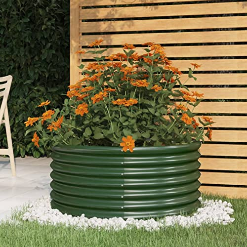 Festnight Hochbeet Metall Rund 80x80x36 cm Hochbeete für Garten Balkon Terrasse Gemüsebeet Kräuterbeet Pflanzkübel Blumenkasten Pflanzkasten Hochbeet Pulverbeschichteter Stahl Grün