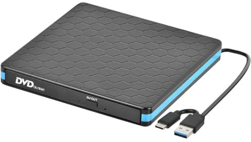 DODUOS External CD DVD Drive for Laptop, USB 3.0 Type-C CD Burner DVD Player for Laptop, External CD/DVD-RW Burner Reader Writer Player Rewriter for Desktop, PC, Mac OS,Windows 10/8/7/XP/Vista/Linux