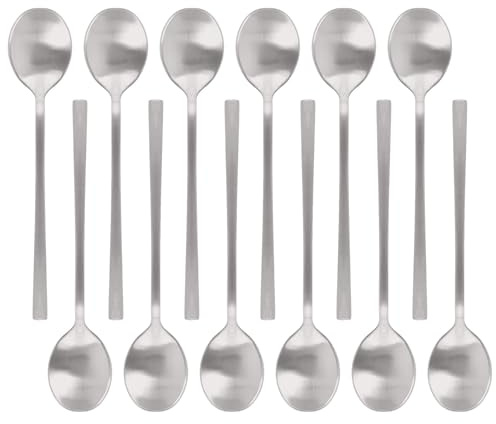 Argon Tableware 12 Stainless Steel Teaspoons – 14.5cm Silver Finish Modern Cutlery Set for Tea, Coffee & Desserts – Stylish Dishwasher Safe Tableware