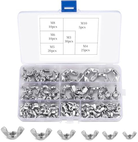 100 Pezzi Dadi ad Alette 6 Misure Dado a Farfalla in Acciaio Inox M3 M4 M5 M6 M8 M10 Viti ad Alette ad Alette Resistente per Display Elettrodomestici Comunicazione Montaggio Macchina