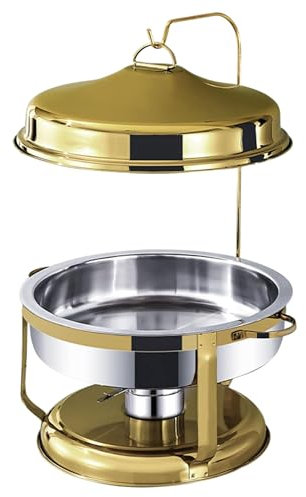 Reldor Stainless Steel Chafing Dish for Buffet Set with Hanging Cover, 8Qt/9L Round, Gold Chafing Dishes & Food Warmer for Serving, Parties, Birthday, Events