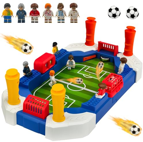 Tischkicker, Mini Tischfussball Spiele, Interaktive Tischfußballspiel mit 2 Fußbälle, Tragbarer Leichter Tischfußball, Party Tischfußball, Eltern Kind Brettspiele Geschenke für ab 4 [Blau-weiß, Klein]