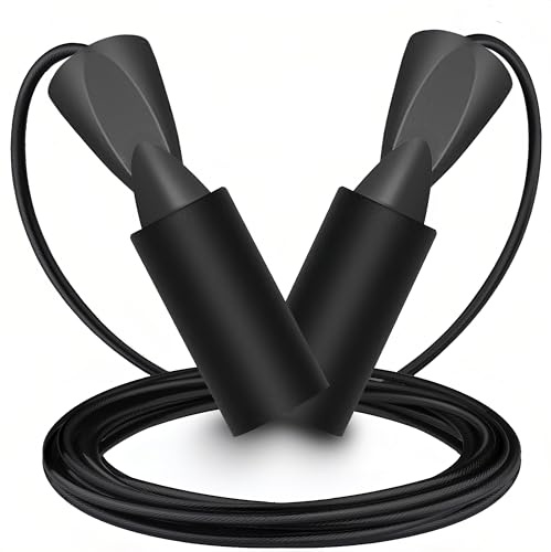 Erwachsener Springseil Fitness – Schwarz Speed Rope Verstellbar mit Rutschfester Schaum Griffe,Ergonomischer Griff,Rutschfest,Schweißabsorbierend,Training für alle Szenarien