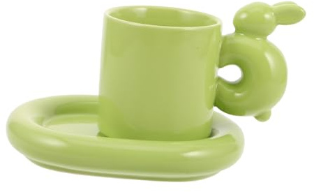 SMASOLO Rabbit Themed Ceramic Mug Saucer Set Easter Decor for Home Office for Women